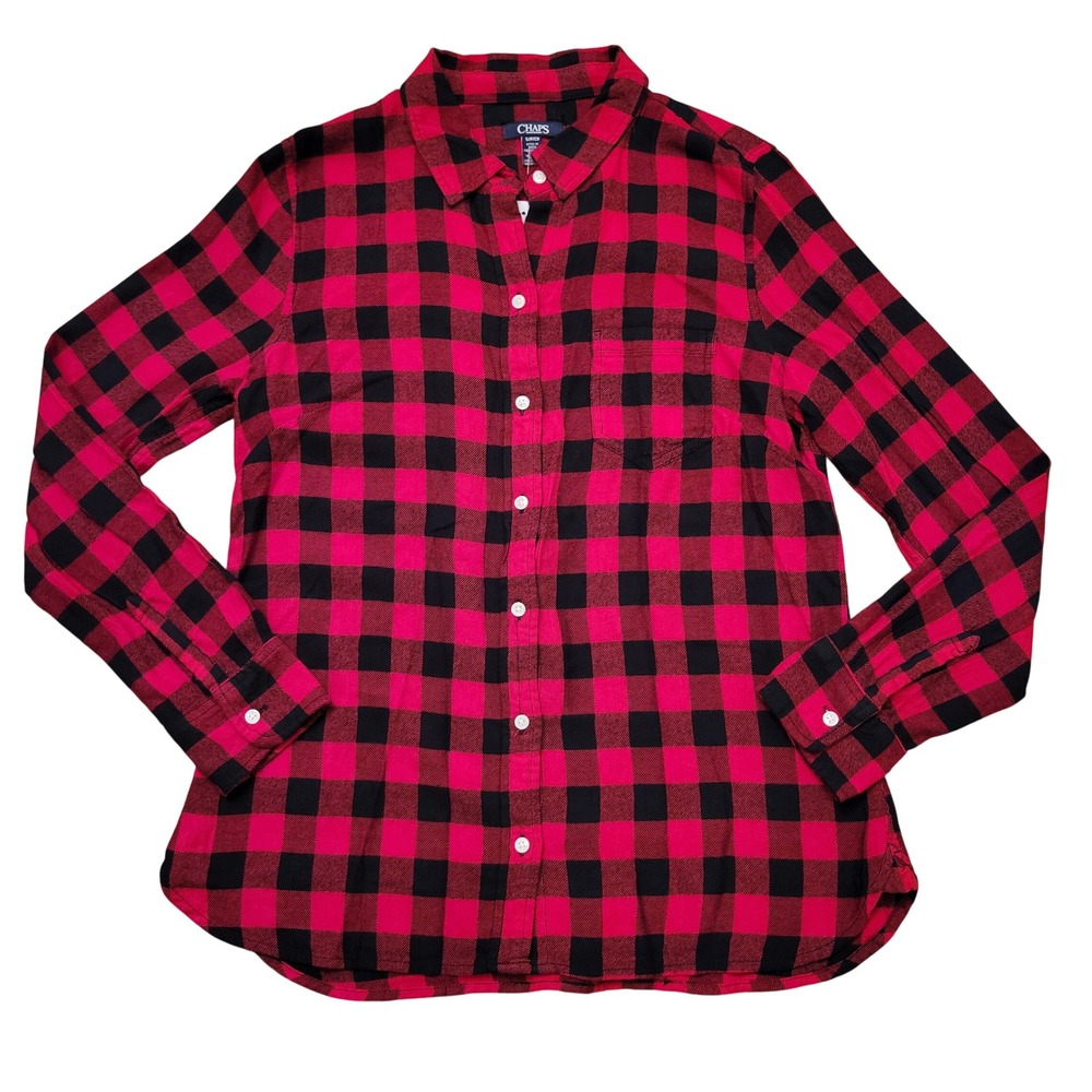 Chaps S Button Down Red Black Buffalo Plaid Cotton Shirt Fall Autumn Lumberjack